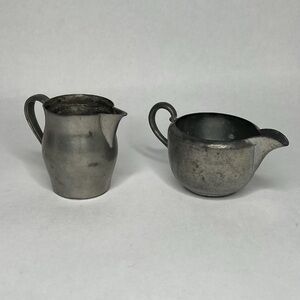 Early American Antique Vintage‎ Lot of 2  Pewter Creamer Milk Holders 2" & 3"
